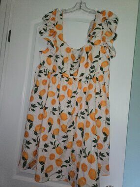 Shein Curve Lemon Print Dress – Size 2XL – Summer Ruffle Sleeve Dress